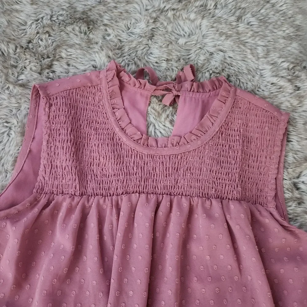 Unbranded Smocked Top Swiss Dot Textured Tank Top Pink Women's Size XL - Picture 4 of 8